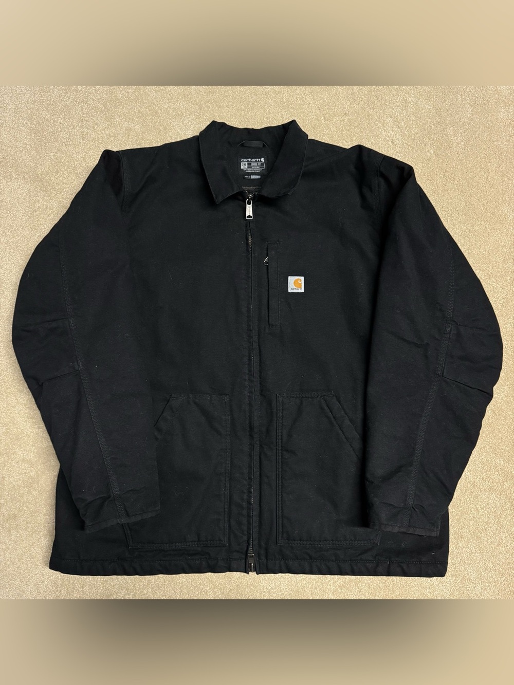 Carhartt Lined Jacket Coat Men 2XL Tall Black Loose Relaxed Fit Full Zip Pockets